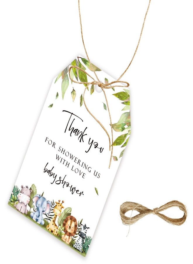 FORSHEEP 50pcs Jungle Safari Thank You Tags, Wild Animals Gift Tag with String for Jungle Birthday Party, Thank You Paper Tags for Birthday/Engagement Party Favors - Image 1